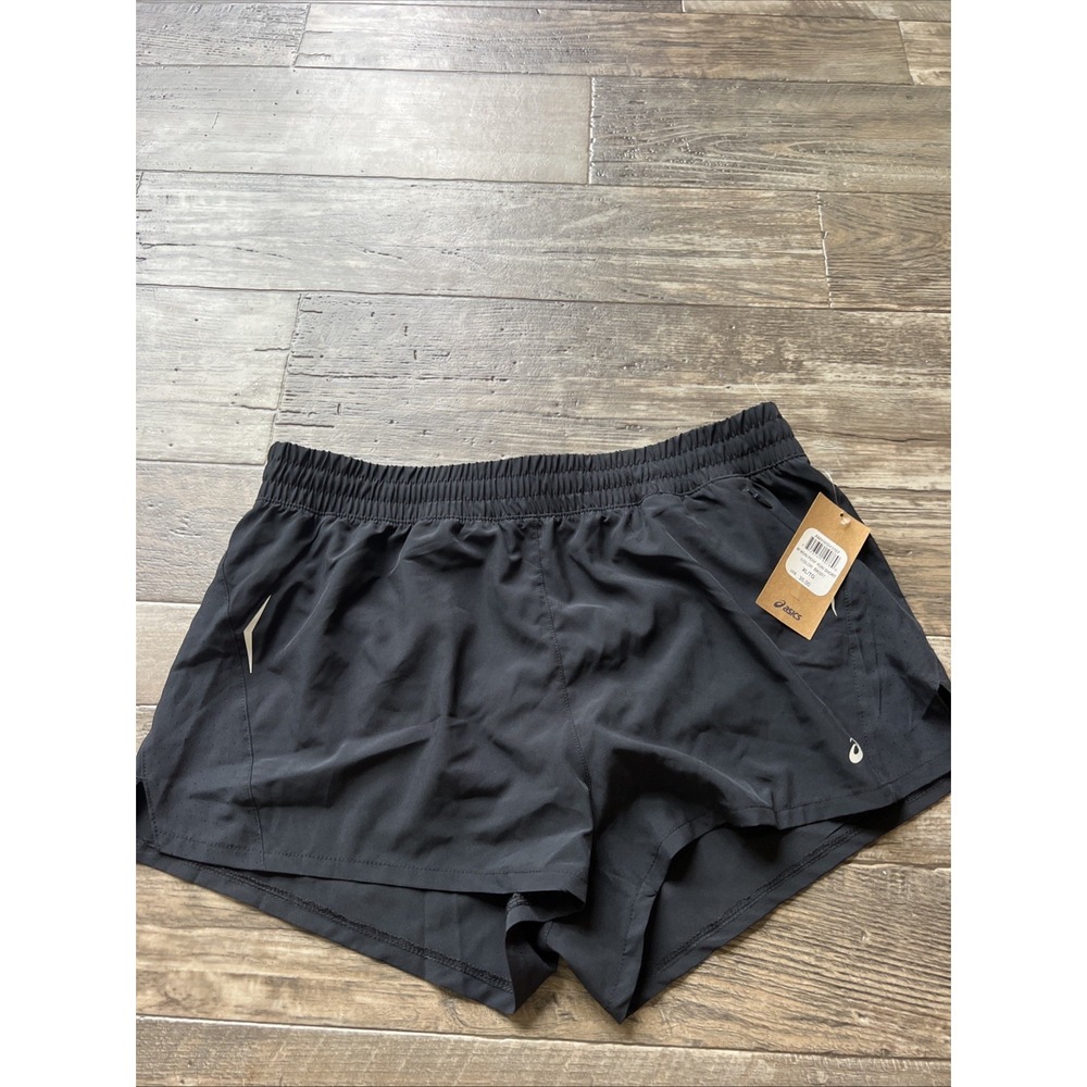 ASICS Women's Running Shorts Lined Black‎ Size XL NWT Perf Zip Pocket Athletic
